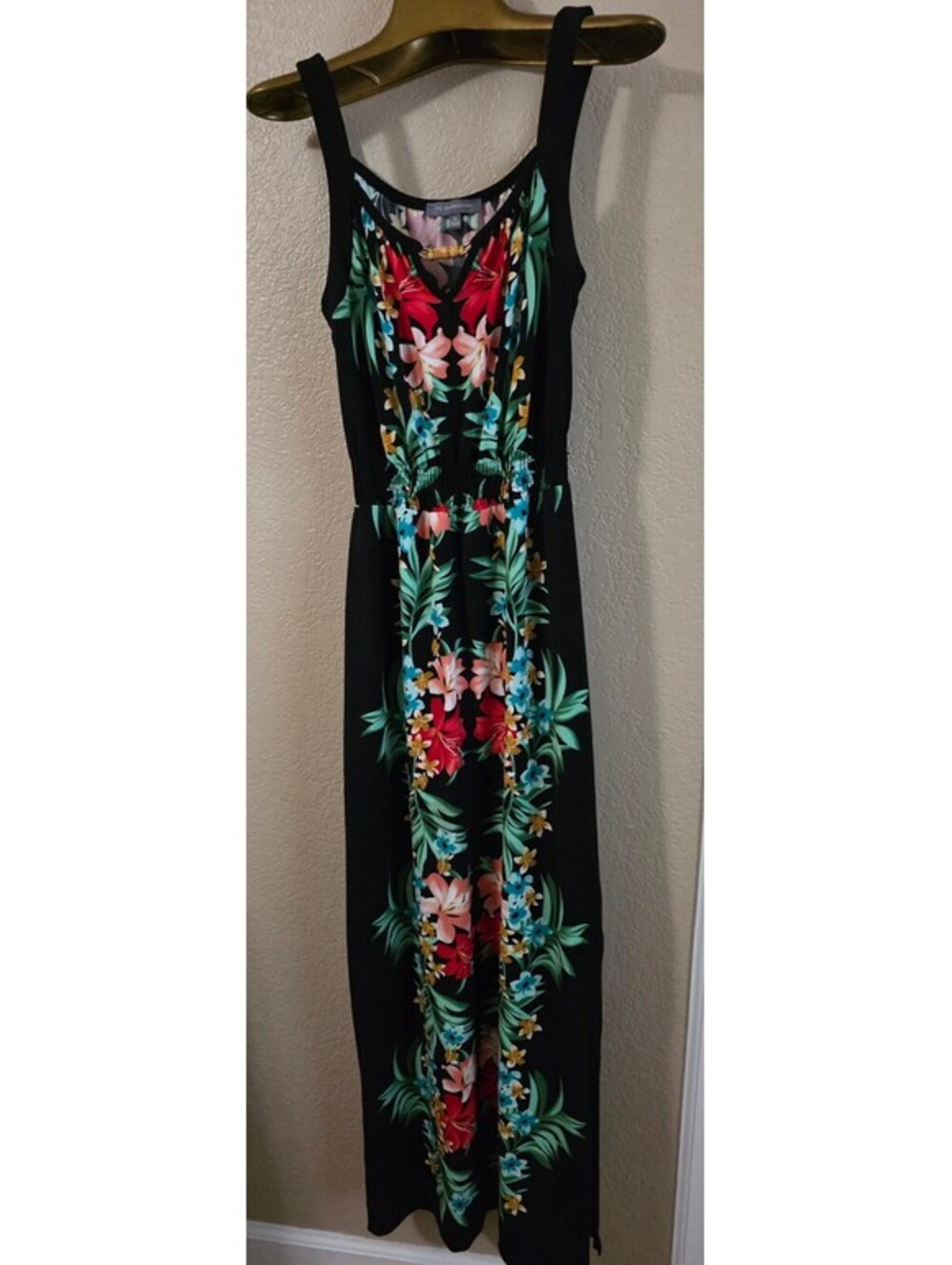 ny collection Women's Hawaiian Tropical Floral Maxi Dress with Bamboo Detail, XS